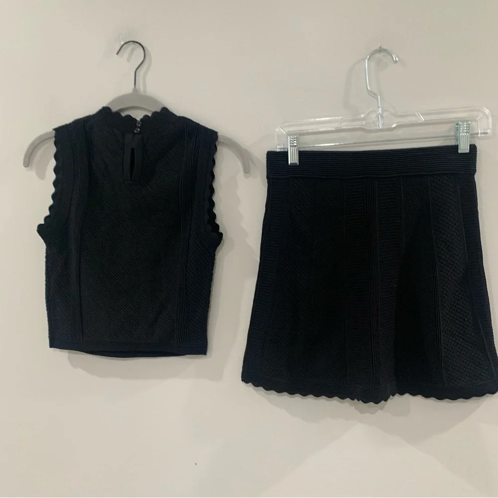 ✅ NWT The Kooples Set Openwork Knit Tank & Short Knit Skirt Scallop in Black - Picture 11 of 15